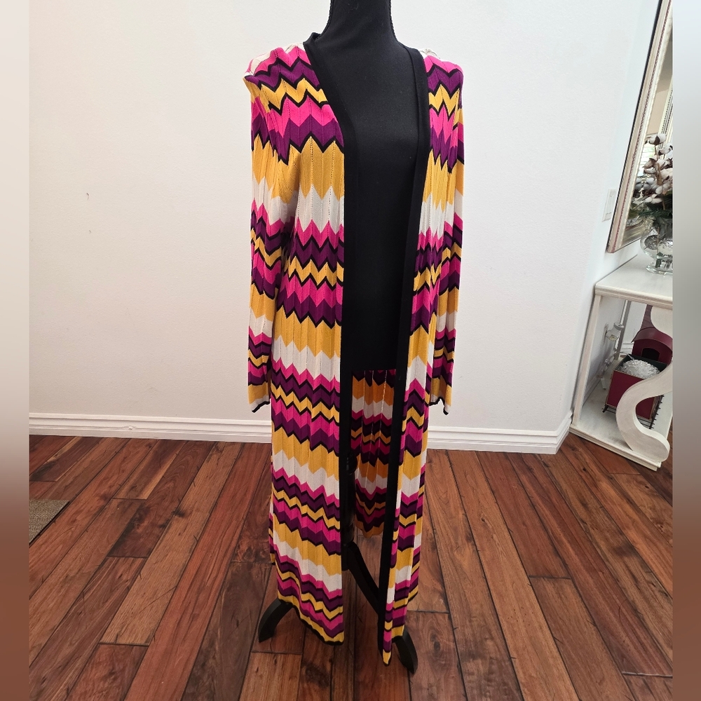 THALIA SODI Multicolor Chevron Long Cardigan Sweater XL